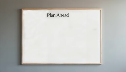 Empty planning board with "Plan Ahead" sign on a gray wall and copy space