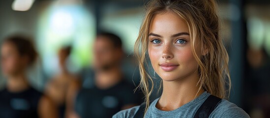 Fitness trainer supervising a couple workout in modern gym setting showcasing motivation and dedication to health and wellness coaching