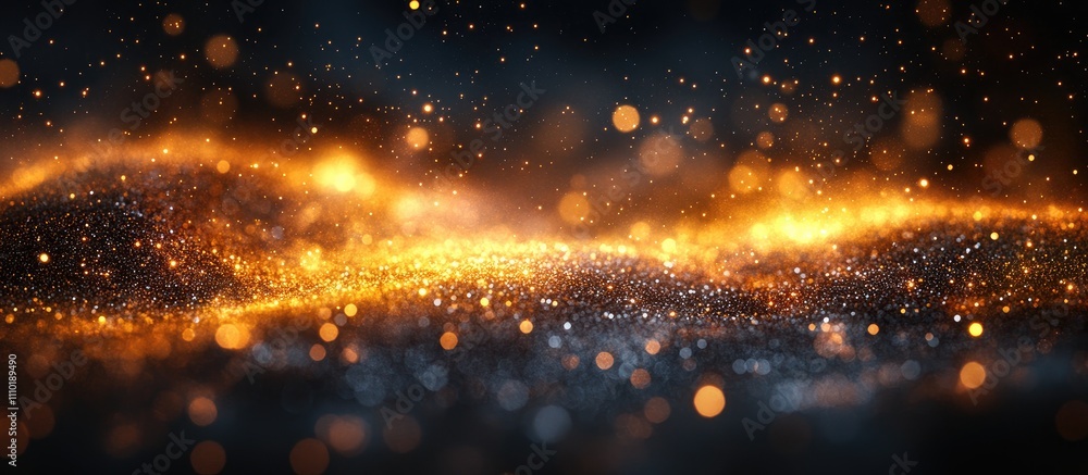 Poster golden glittering waves with shimmering sparkles creating a festive and celebratory background desig
