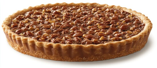 Pecan pie with chocolate shortbread crust isolated on white background showcasing a delicious dessert perfect for festive occasions