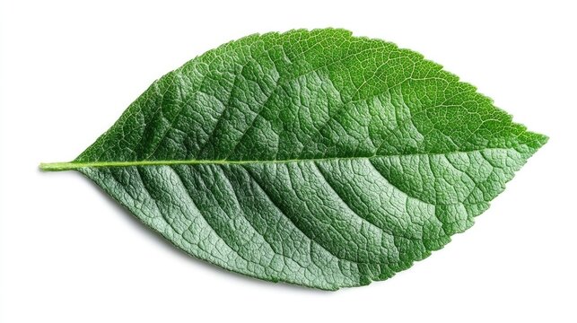 Fresh henna leaf isolated on white background showcasing vibrant green color and intricate texture for botanical and artistic use.