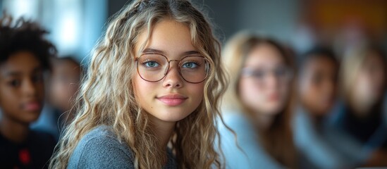 Obraz premium Diverse high school students engaged in classroom learning with attentive focus on their teacher during an educational lecture session