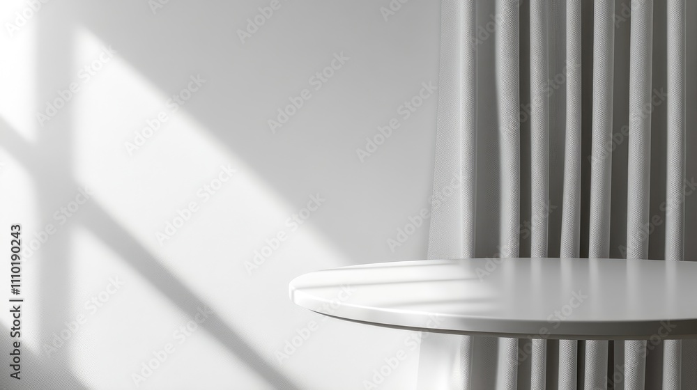 Aufkleber modern round white tabletop against a white wall for product display mockup with soft shadows creati