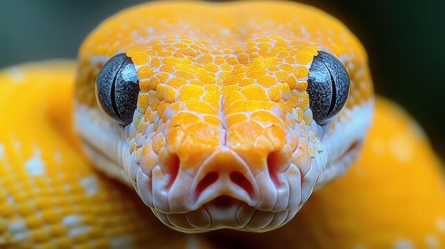 Close-up of a vibrant yellow python with mesmerizing eyes