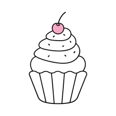 Playful Lineart Pastel Cupcake Illustration with Smooth Layers and Glossy Frosting.