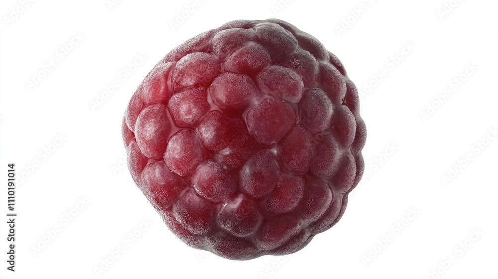 Poster frozen blackberry viewed from above on a white background highlighting its unique texture and shape 