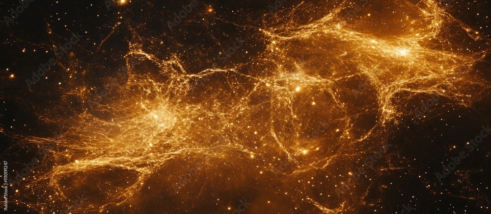 Poster cosmic fireworks with vibrant orange streams and sparkles illuminating a dark starry background in a