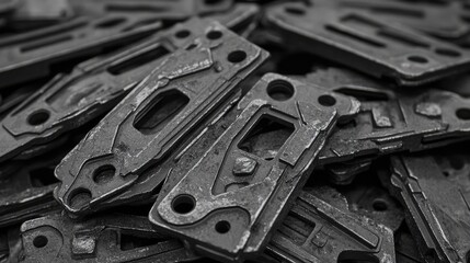 Fototapeta premium Industrial steel clamps displayed in monochrome on a clean isolated background for manufacturing and hardware themes.