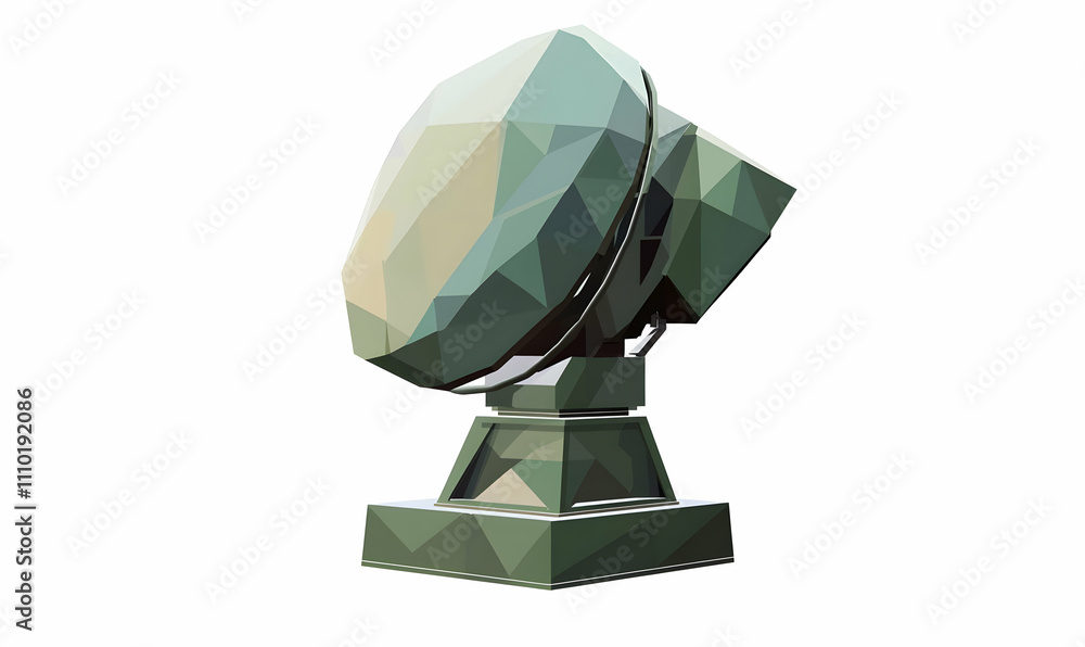 Poster a low-poly radar dish model used for detecting signals and communications.