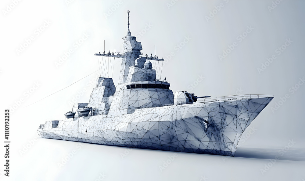 Aufkleber 3d wireframe model of a naval ship, showcasing design and engineering concepts.