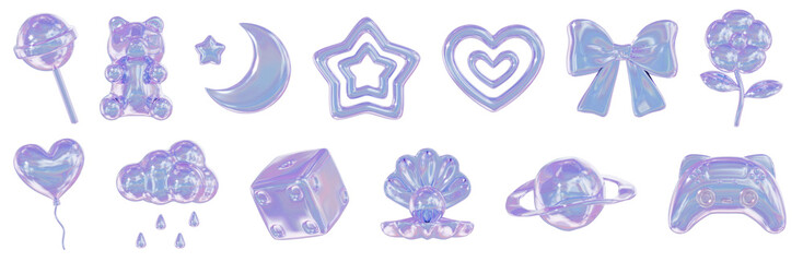 Y2K ホログラム 3D イラスセット © 3Dfun