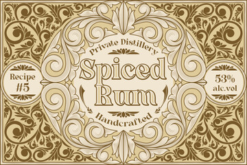 Spiced Rum - ornate vintage decorative label