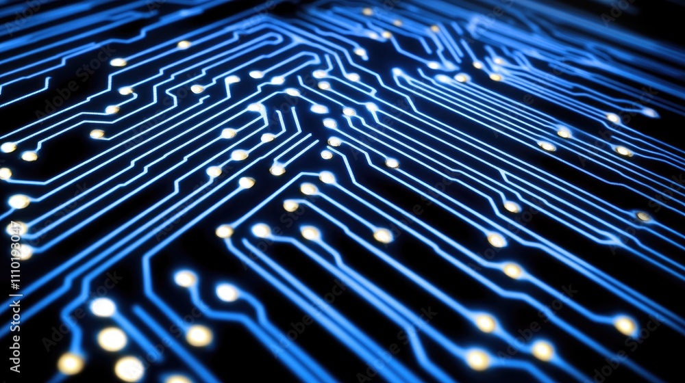 Poster blueprint of interconnected circuits representing the internet of things concept in a technological 