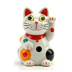 An artistic Japanese lucky cat.
The maneki-neko is a Japanese lucky charm that symbolizes wealth and prosperity.