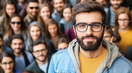 Obraz premium Businessman focusing on niche marketing segmentation among diverse customer groups in a crowded environment