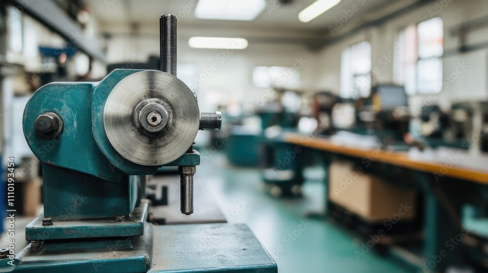 Poster industrial machine tools in a modern workshop environment showcasing mechanics and precision enginee