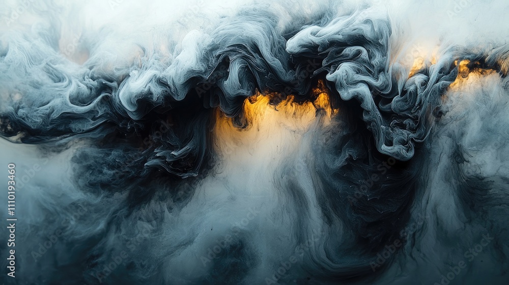 Poster abstract ink patterns swirling in water creating dynamic textures and vibrant contrasts of color aga