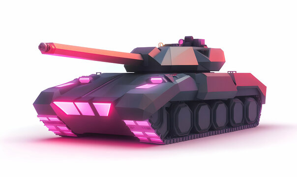 A stylized, low-poly tank with vibrant colors and a futuristic design.