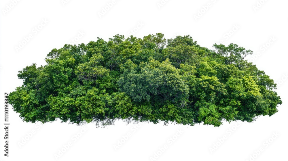 Poster lush green trees isolated on white background representing summer forest and foliage suitable for pr