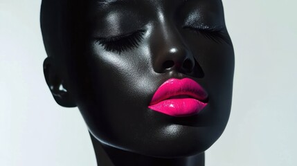Obraz premium Beautiful model with bright pink lips and face half covered in shadow