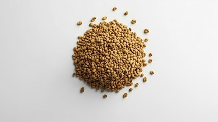 Instant coffee granules arranged on a white background for a clean and minimalist food product presentation suitable for advertising.