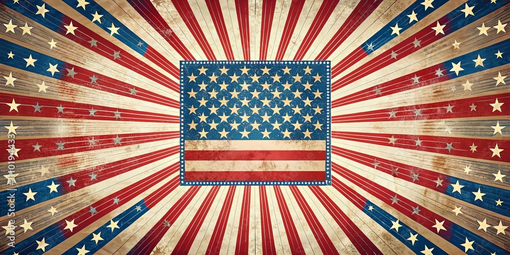 Aufkleber american abstract flag with patriotic border frame and rays background featuring empty space for tex