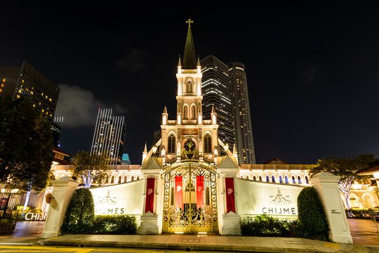Singapore- July 16, 2024: The CHIJMES Hall in Singapore is a historical building in the early Gothic Revival style, former catholic monastery Catholic convent, now a function hall and wedding venue.