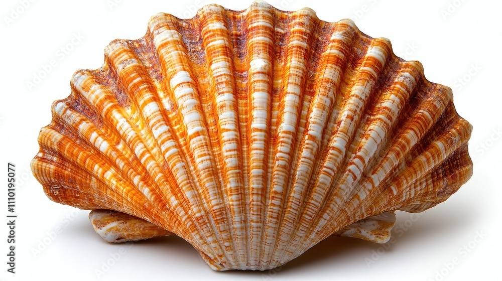 Aufkleber isolated orange and white seashell with intricate patterns on a bright white background for coastal 