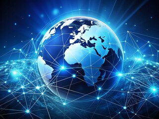 A Minimalist Representation of a Blue Digital Globe Network, Showcasing Global Connectivity Through Abstract Lines and Nodes in a Simple Yet Striking Design