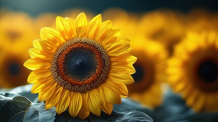 Vibrant sunflower bloom against a sea of soft focus blossoms
