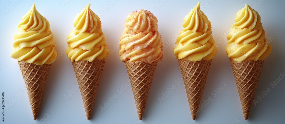Aufkleber mango and orange ice cream cones arranged in a row with a smooth abstract background showcasing deli