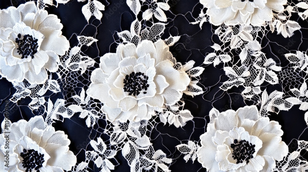 Poster delicate floral lace pattern on dark background elegant seamless design for textiles and home decor 