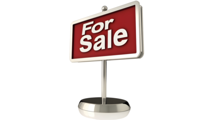 A red "For Sale" sign on a silver base.