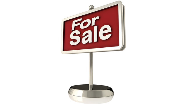 A red "For Sale" sign on a silver base.