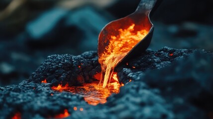 Pouring molten steel from a casting ladle onto a hot surface in an industrial foundry setting