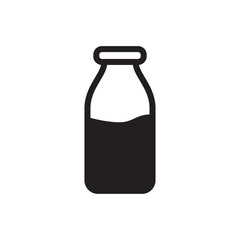 Dairy icon with glass bottle filled with milk for fresh dairy products