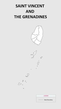 Saint Vincent and the Grenadines Map. State map of Saint Vincent and the Grenadines. Administrative map of Saint Vincent and the Grenadines with states names in outline.