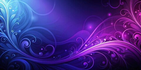 Abstract Floral Design with Swirls and Glowing Lights in Shades of Purple and Blue
