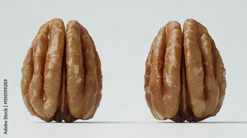 Poster pecan nuts on a white background showcasing their unique shell texture and natural color for culinar