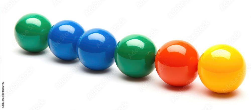 Poster colorful spherical balls arranged in a line on a clean white background showcasing vibrant hues and 