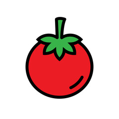 Tomato icon with red body and green stem for fresh produce