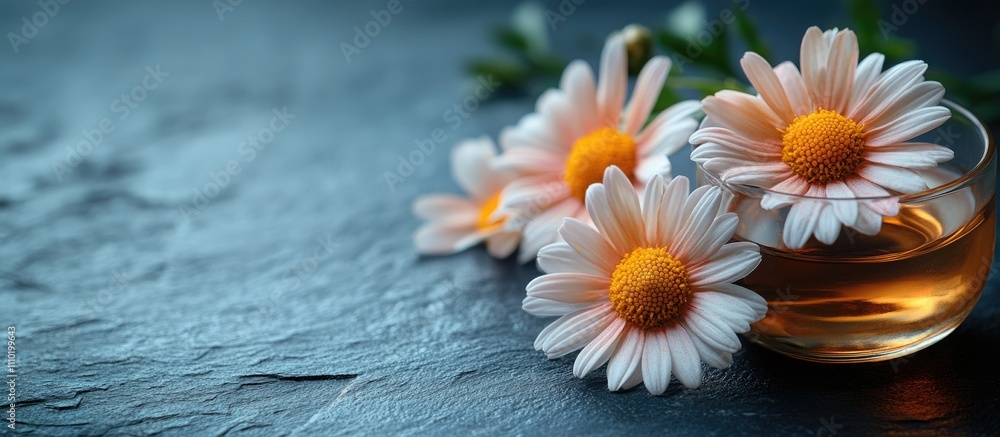 Aufkleber Postcard design with fresh daisies and empty space for personalized congratulations message on a rustic background