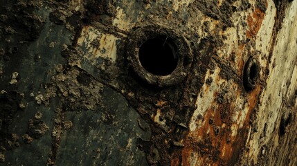 Close Up of Rusty Shipwreck Detail on Sandy Beach with Texture and Environmental Decay