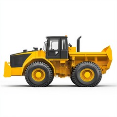 Dynamic Side Profile of Yellow Construction Vehicle on Whites Background