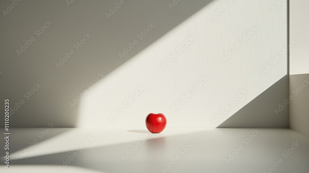 Leinwandbilder minimalist red apple on white surface with dramatic shadows creating a modern and elegant compositio