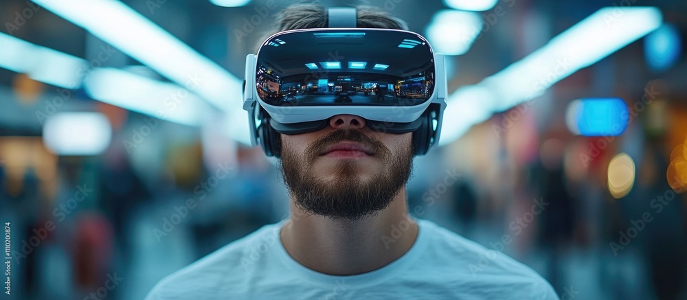 Aufkleber young businessman immersed in virtual reality technology in a modern office setting enhancing produc