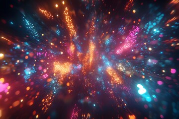 Fototapeta premium Abstract Cosmic Bokeh Background, Galaxy Space Blurry Backdrop. Soft Blur Light Bokeh Effect Wallpaper. Shiny Holiday Light Effect. Vector Illustration. 