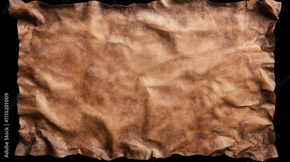 Poster aged textured parchment paper with crinkled edges providing ample blank space for text or design ele
