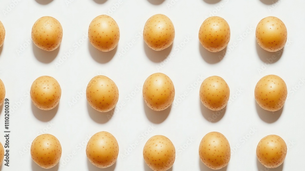 Poster Potatoes arranged in a grid pattern on a clean white background for a fresh and modern culinary presentation