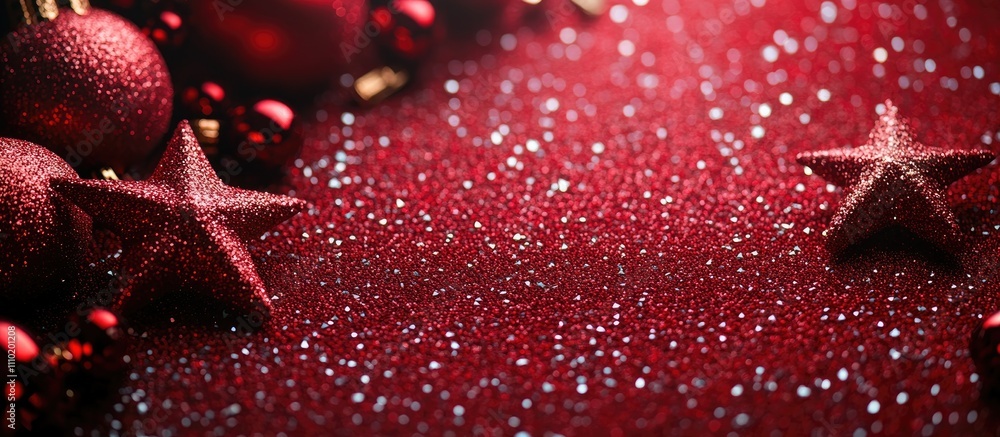 Aufkleber Sequin stars with red background for festive decoration featuring a blank center space for customization or text insertion